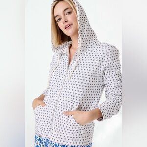 Roller Rabbit Blue Heart Puff hooded, zip up sweatshirt